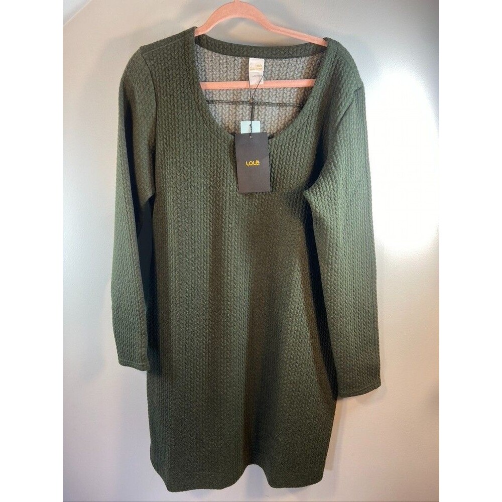 LOLE CLOVER DRESS OLIVE XLARGE WOMENS SCOOP NECK PULL OVER KNEE LENTGH NEW